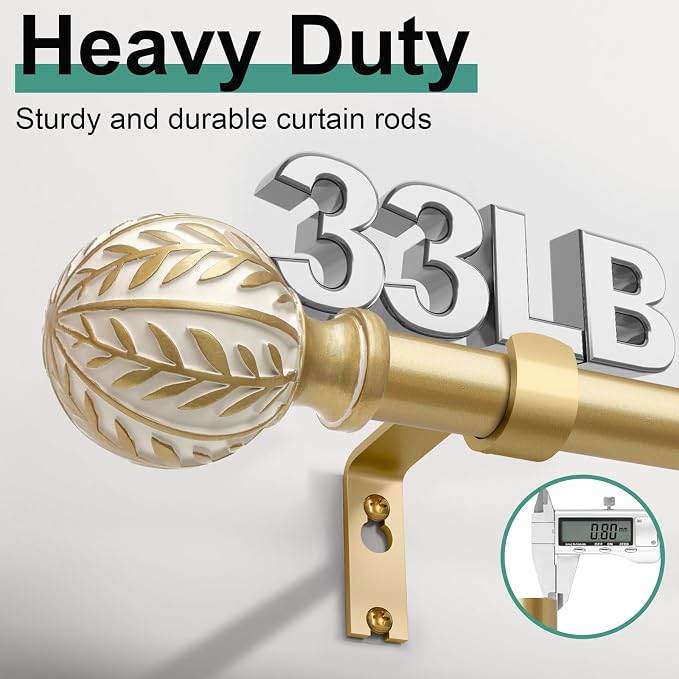 QDWIS 2 Pack Gold Curtain Rods for Windows 48 to 84 inch, Rustic Decorative - Image 4
