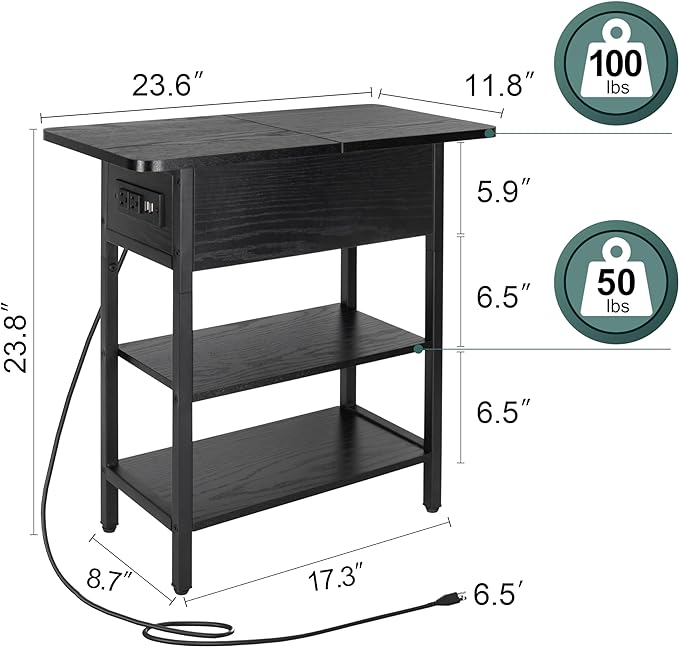 Yoobure End Table with Charging Station, Flip Top Side Table with USB Ports and - Image 3