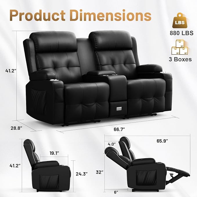Loveseat Recliner Sofa, Home Theater Seating - Image 2