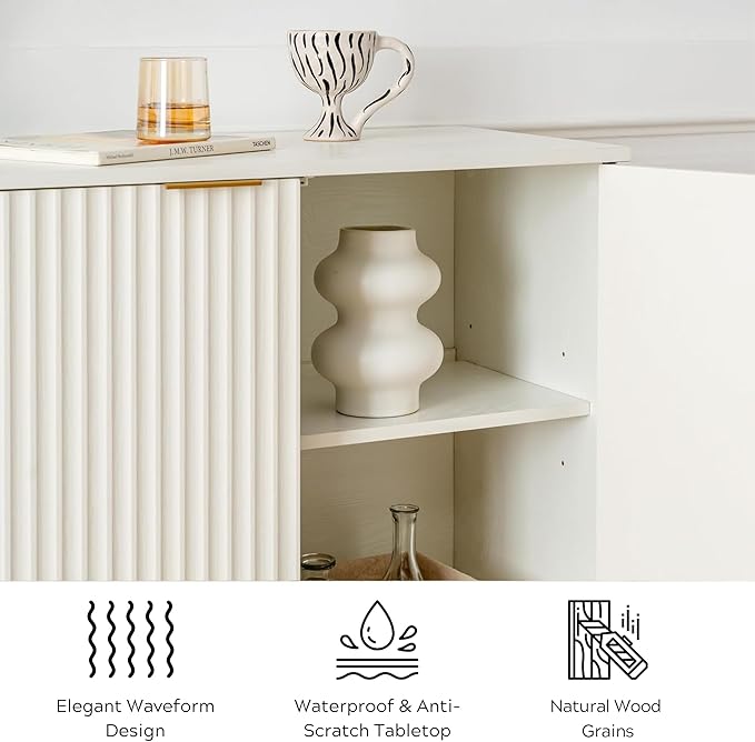 EYYTHUNG Fluted Cabinet with Storage Set of 2, Sideboard Buffet Cabinet with - Image 5
