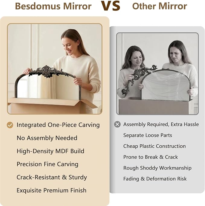 Besdomus Arched Mirror Full Length: 21"x56" French Black Vintage Full Body - Image 7
