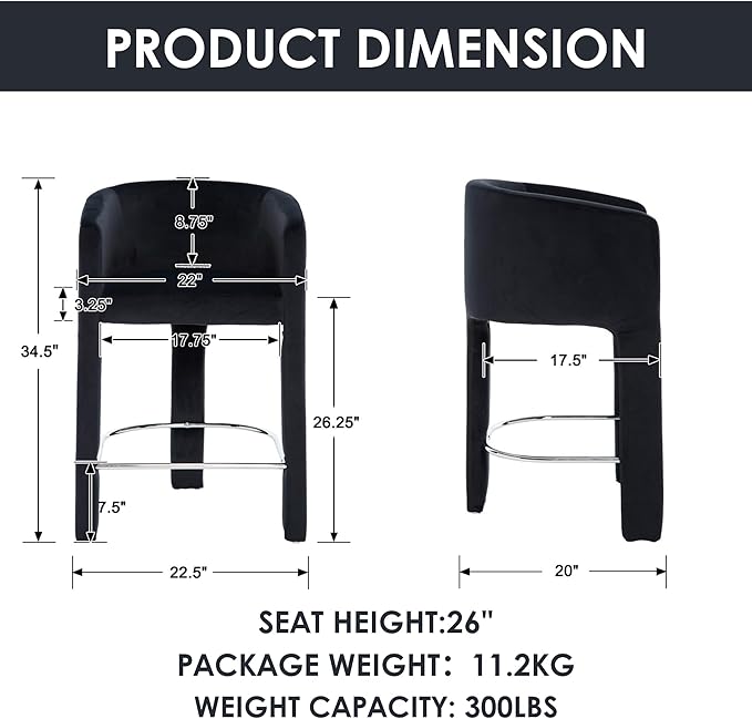 HNY Modern Counter Height Bar Stools Set of 3, Upholstered Barstools - Image 2