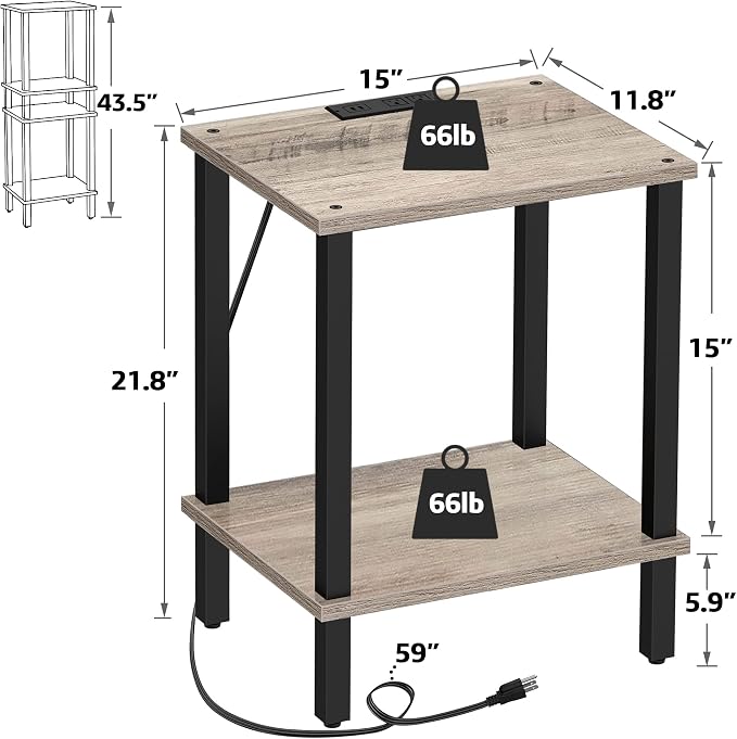 TUTOTAK End Table with Charging Station, Small Side Table, Nightstand Bedside - Image 3