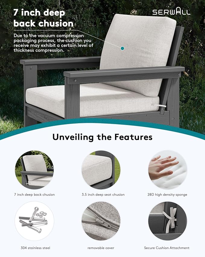 SERWALL HDPE Patio Furniture Set, 7-piece Outdoor Sectional Sofa Set, All - Image 4
