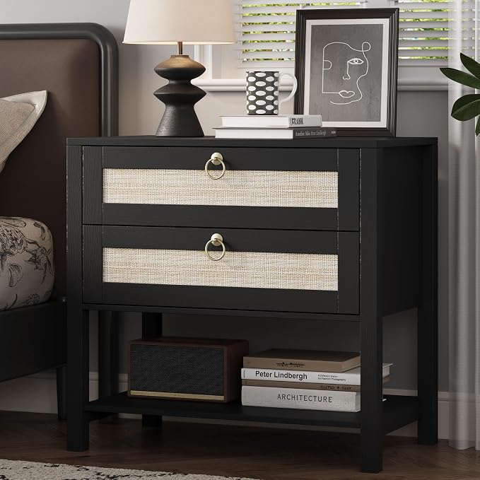 Xixini Nightstand Set of 2, Rattan Boho Bedside Table - Image 8