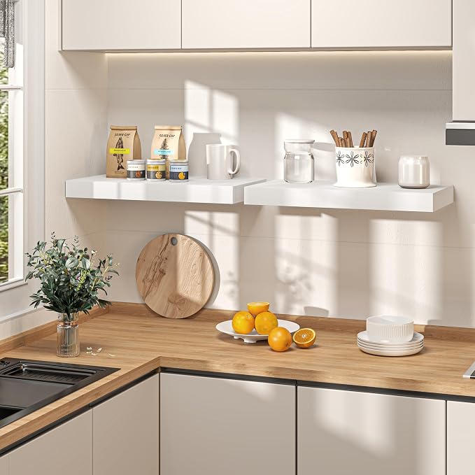 32Inch White Floating Shelves for Wall, 12 Inch Deep Shelves for Bedroom - Image 3