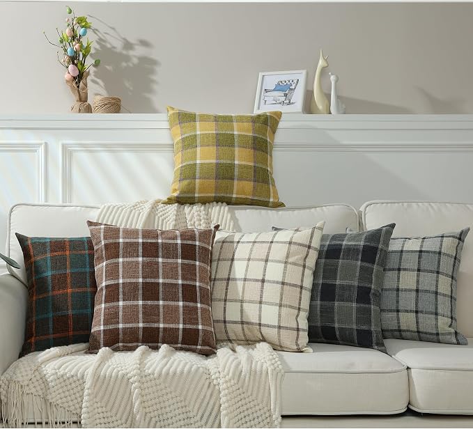 Stellhome Pack of 2 Linen Buffalo Check Throw Pillow Covers Farmhouse Plaid - Image 6