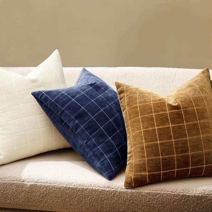 MIULEE Decorative Chenille Check Lumbar Throw Pillow Covers Vintage Plaid Couch - Image 3