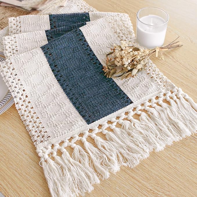 FEXIA Boho Blue Table Runner 108 Inches Long by FEXIA