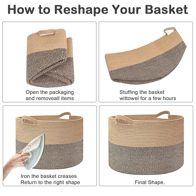 90L Extra Large Blanket Basket, Woven Rope Laundry Basket Hamper - Image 8