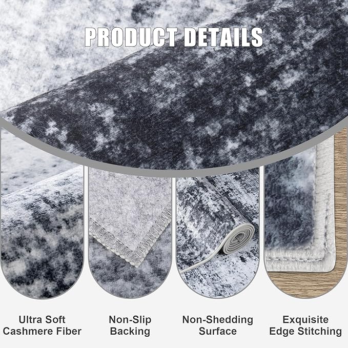 2'x5'Runner Rug Washable Rug: Modern Abstract Soft Thin Runner Rug Black - Image 6