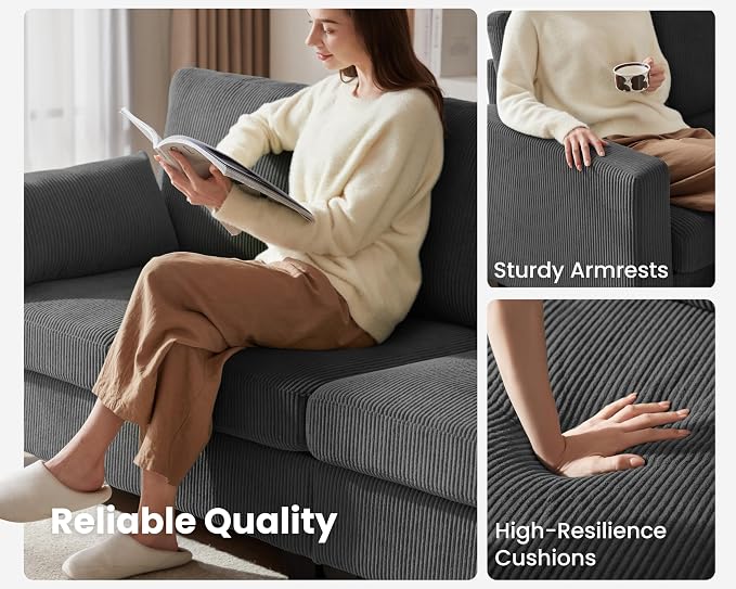 CHIC HOUSE Middle Module for Modular Couch, Corduroy Customizable Chaise - Image 6