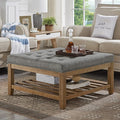 24KF Large Square Upholstered Tufted Linen Ottoman Coffee Table, Large Footrest by WEMARTHOMEDECOR