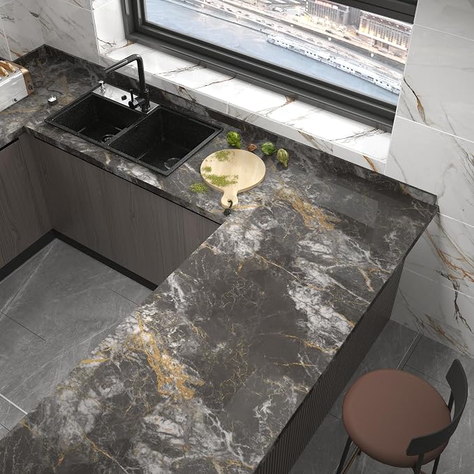 BAYYA Faux Marble Contact Paper Waterproof Countertop Peel and Stick Wallpaper - Image 3