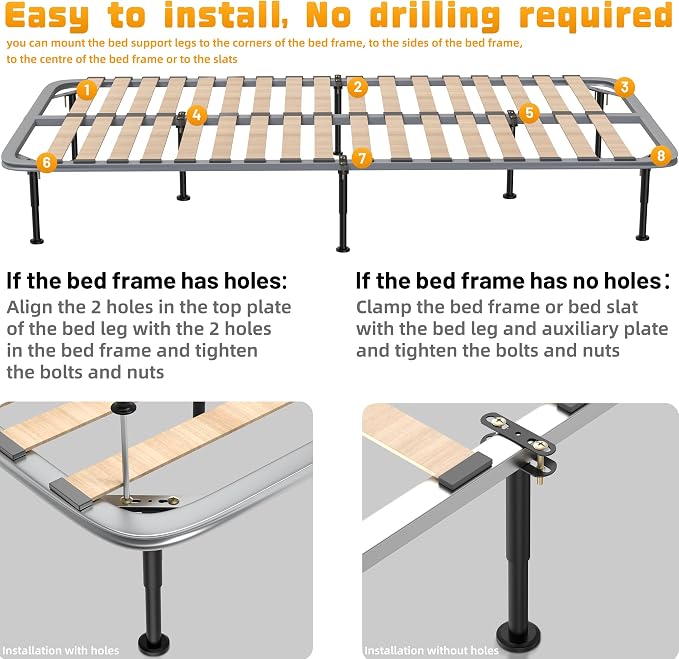 Wlrrcwdttc 2 Pcs Adjustable Height Bed Support Legs 7.08-12.6 inch, Bed Frame - Image 5