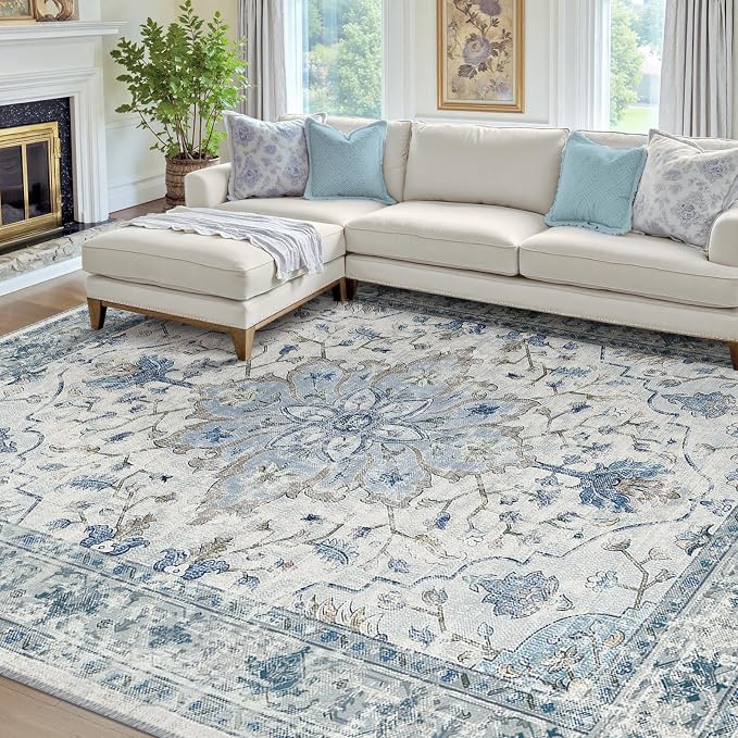 RELEANY Area Rugs 7'x9' Washable Non-Slip, Floral Vintage Distress Print - Image 2