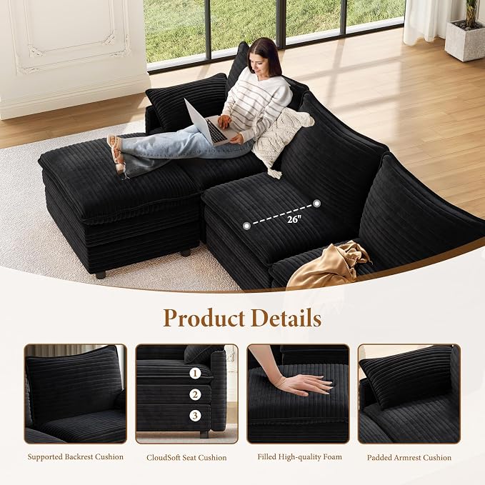Vesgantti 108" Modular Cloud Couch, Deep Seat Sectional Sofa - Image 4