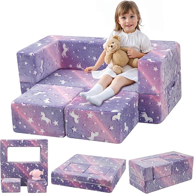 MeMoreCool Unicorn Modular Kids Couch, Glow Rainbow Play Toddler Couch by MeMoreCool
