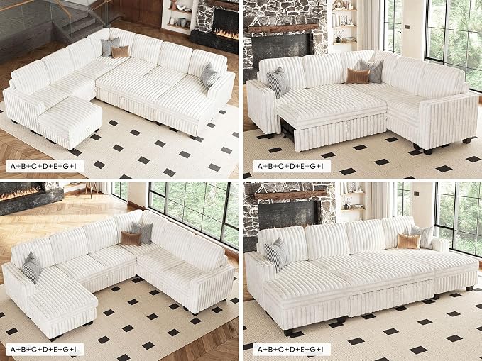 Belffin Corduroy Sectional Sleeper Sofa - Image 7