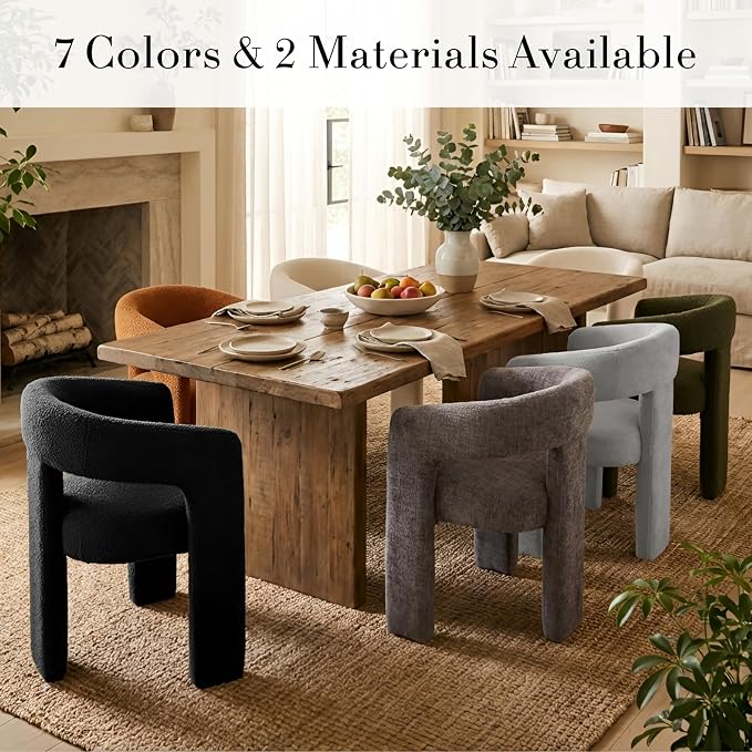 Modern Sherpa Dining Chairs Set of 8, Upholstered Barrel Chairs - Image 6