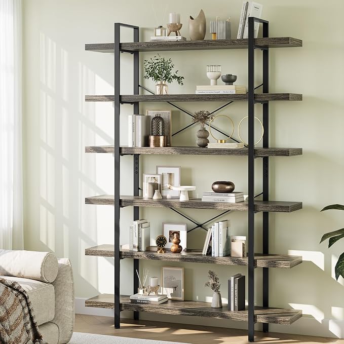 OtterOasis Bookshelf Set, Heavy Duty 6-Tier Industrial Bookcase, 120lbs Shelf - Image 9