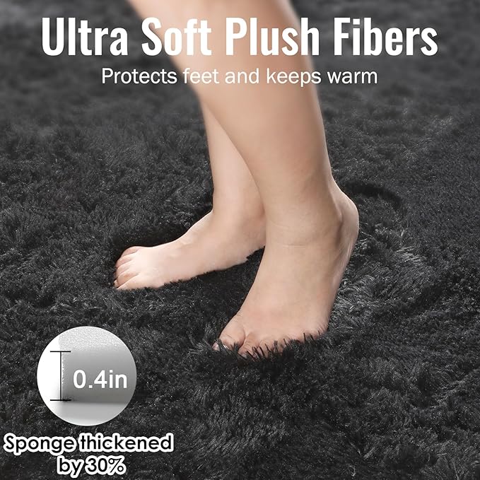 PAGISOFE Black Runner Rugs for Bedroom, Living Room 2x6 Small Plush Fluffy Boys - Image 5