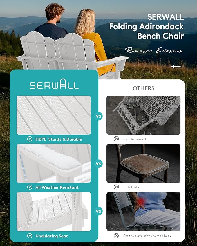 SERWALL 4 Pieces HDPE Patio Adirondack Chair Set, 2 Adirondack Chair - Image 6