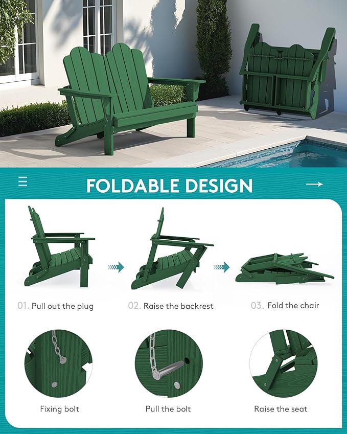 SERWALL 5 Pieces HDPE Patio Adirondack Chair Set, 2 Adirondack Chair - Image 4