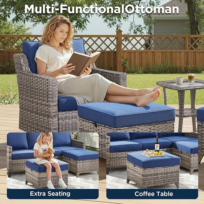 5 Pieces Outdoor Patio Furniture Set-All-Weather Wicker Patio Swivel Glider - Image 4