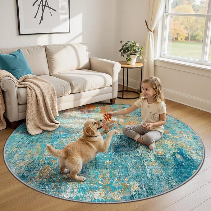 RELEANY Washable Area Rugs 6ft Non-Slip Modern Abstract Soft - Image 2