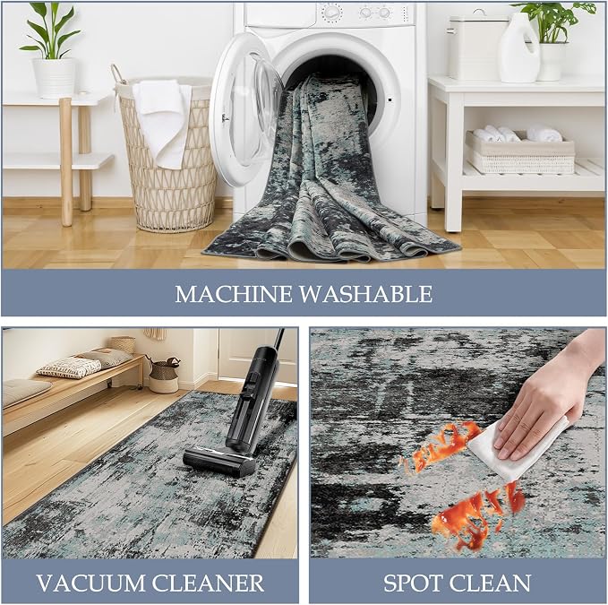 RELEANY Washable Area Rugs 2'x6' Non-Slip Modern Abstract Soft - Image 4