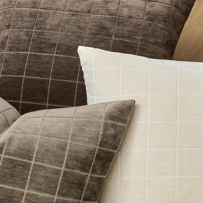 MIULEE Decorative Chenille Check Euro Shams Throw Pillow Covers Vintage Plaid - Image 2