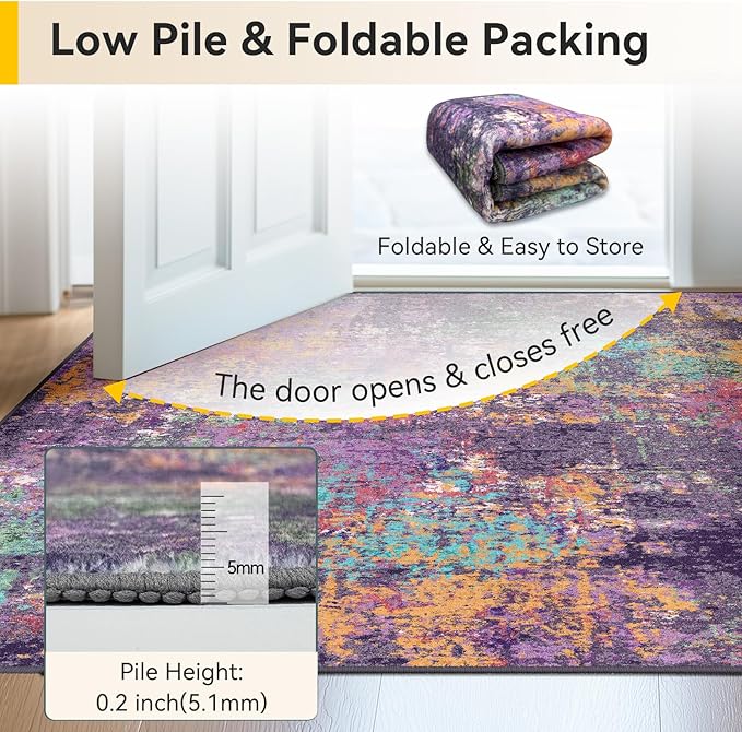 RELEANY Washable Area Rugs 2'x6' Non-Slip Modern Abstract Soft - Image 8