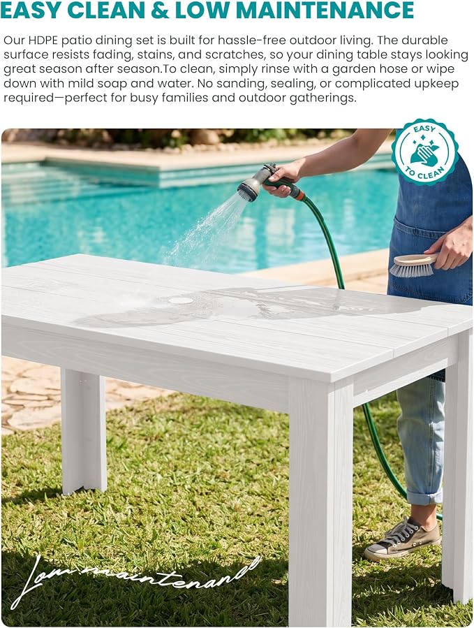 SERWALL HDPE Dining Set for 8: 2 Umbrella Hole Tables + 8 Chairs. Includes 8 - Image 4