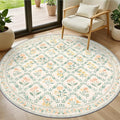 Round Area Rug for Living Room: 4 ft Floral Washable Circle Rug Soft Non-Slip by PLHXFRSoftAreaRugs
