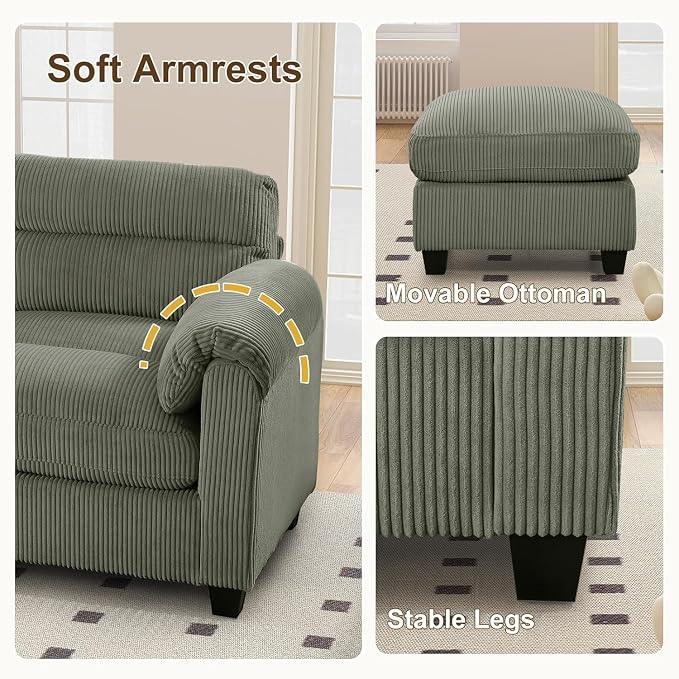 HAOMARKETS Corduroy Sofa Set, Upholstered Loveseat Man and 3-Seater Couch Set - Image 5
