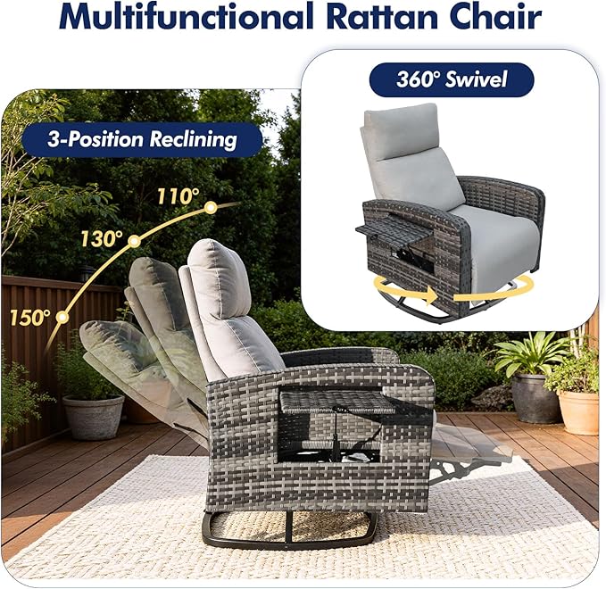 ZZW Outdoor Recliner Chair, Wicker Patio Recliners - Image 3