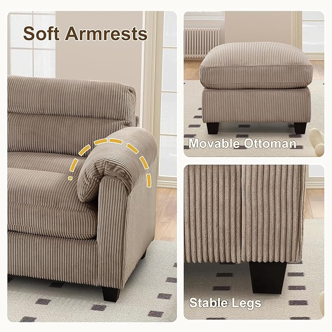 HAOMARKETS Corduroy Sofa Set, Upholstered Armchair and 3-Seater Sofa Sofa Set - Image 5