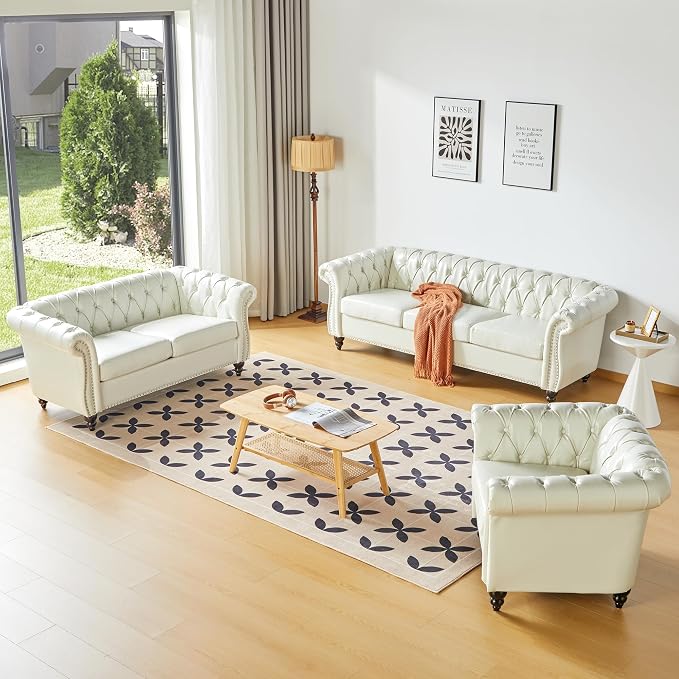 Chesterfield 3 Seater Sofa, Modern Leather Tufted Couch 3 Seater - Image 3