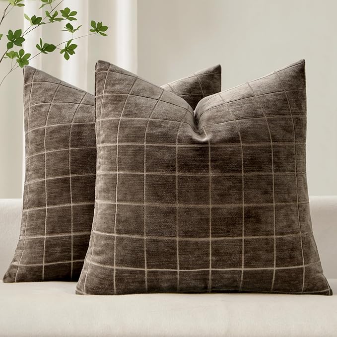 MIULEE Decorative Chenille Check Euro Shams Throw Pillow Covers Vintage Plaid by MIULEE