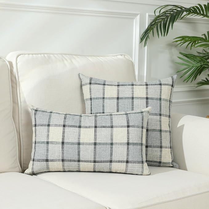 Stellhome Pack of 2 Faux Linen Buffalo Check Throw Pillow Covers, Farmhouse - Image 7