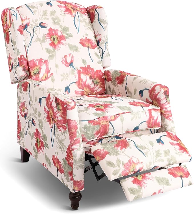 Upholstered Wingback Recliner Chair, Traditional Push Back Recliner Chair by Consofa