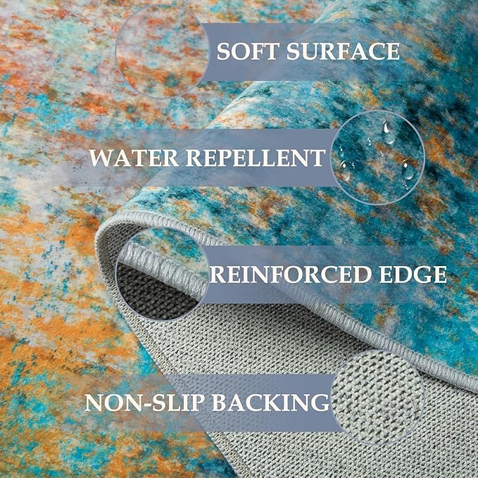 RELEANY Washable Area Rugs 2'x8' Non-Slip Modern Abstract Soft - Image 4
