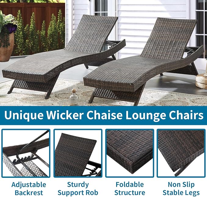 PE Rattan Adjustable Backrest Chaise Lounge Set 3 - Image 3