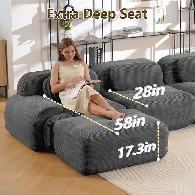 Boneless Sectional Couch, No Assembly Required, 117.3” Modular Cloud Sofa - Image 5