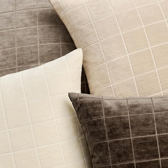 MIULEE Decorative Chenille Check Lumbar Throw Pillow Covers Vintage Plaid Couch - Image 2