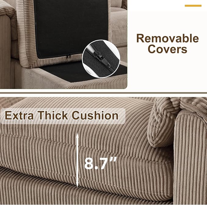 HAOMARKETS Corduroy Sofa Set, Upholstered 3-Seater Couch - Image 6