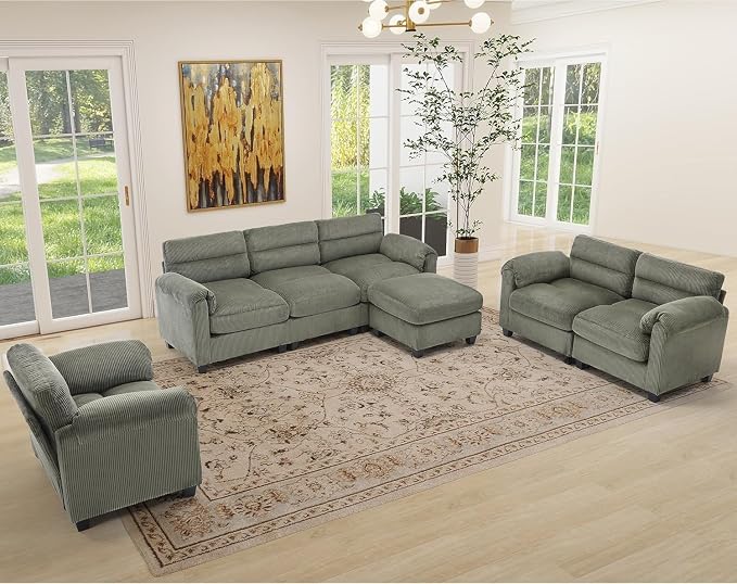 HAOMARKETS Corduroy 4-Piece Sofa Set, Upholstered Ottoman Set of 2 and 2 - Image 7