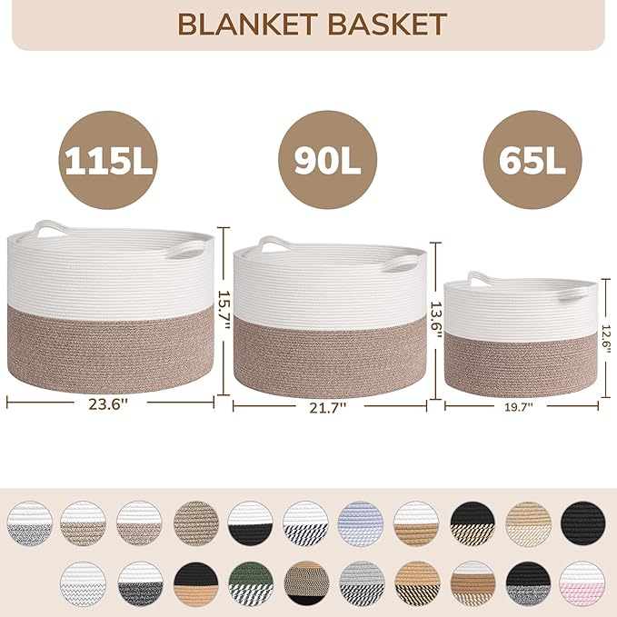 INDRESSME 115L Extra Large Cotton Rope Blanket Basket, Woven Storage - Image 7