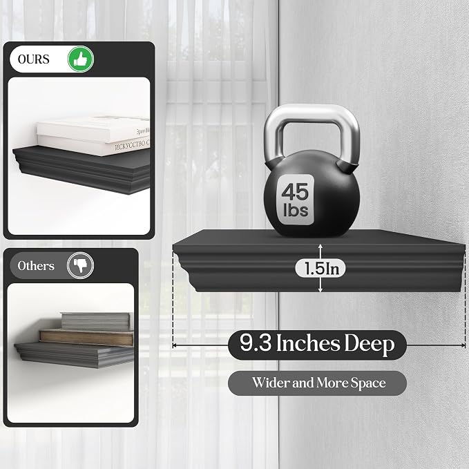 Fun Memories Floating Shelves 48 Inch Long, 9.3 Inch Deep Classic Crown Molding - Image 4